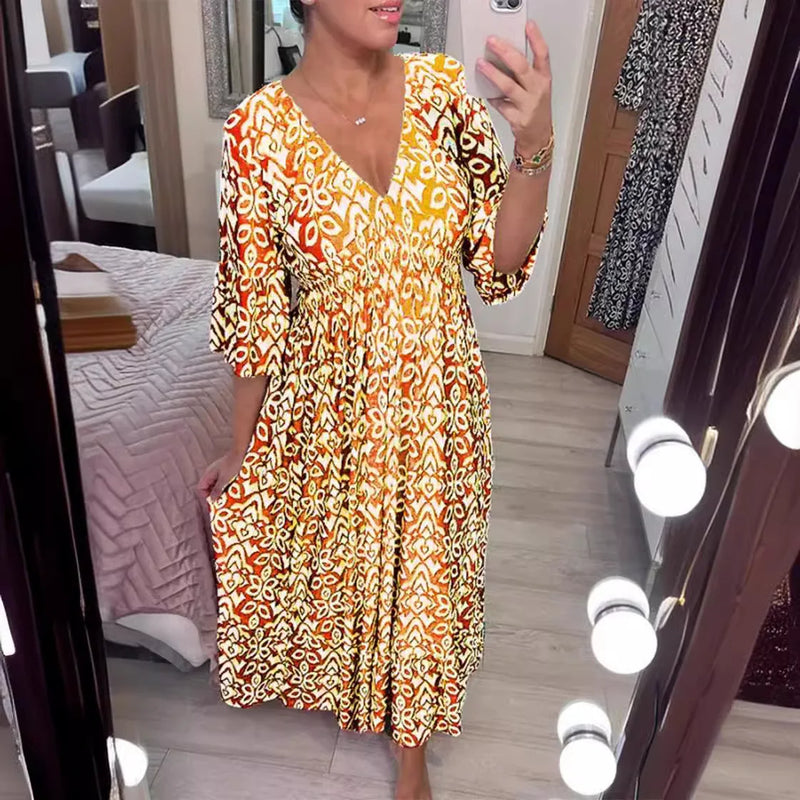 Vestido Harmonia Tropical™ com Estampa Boho e Tecido Leve / Um Toque de Cor e Liberdade para seu Dia!