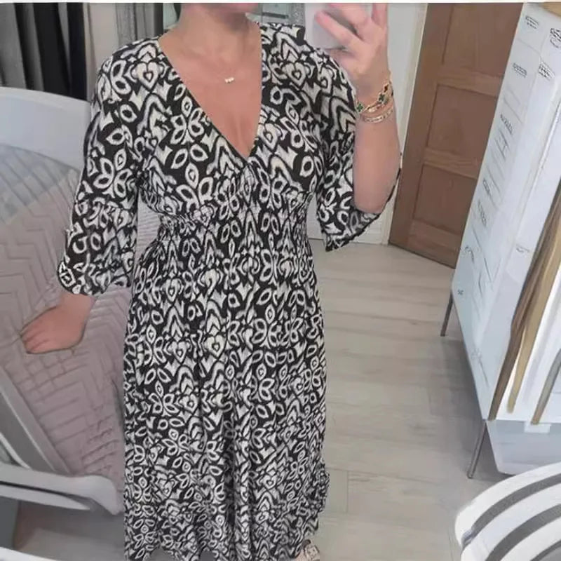 Vestido Harmonia Tropical™ com Estampa Boho e Tecido Leve / Um Toque de Cor e Liberdade para seu Dia!