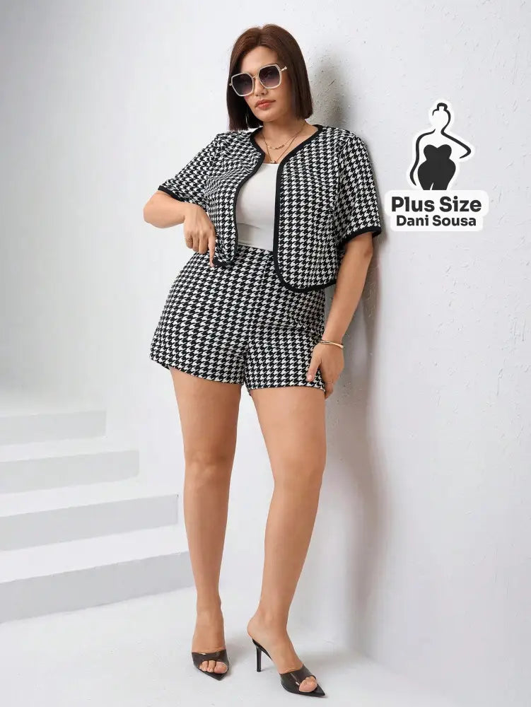 Conjunto Elegante De Alfaiataria Estampado Plus Size