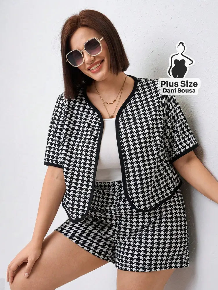 Conjunto Elegante De Alfaiataria Estampado Plus Size