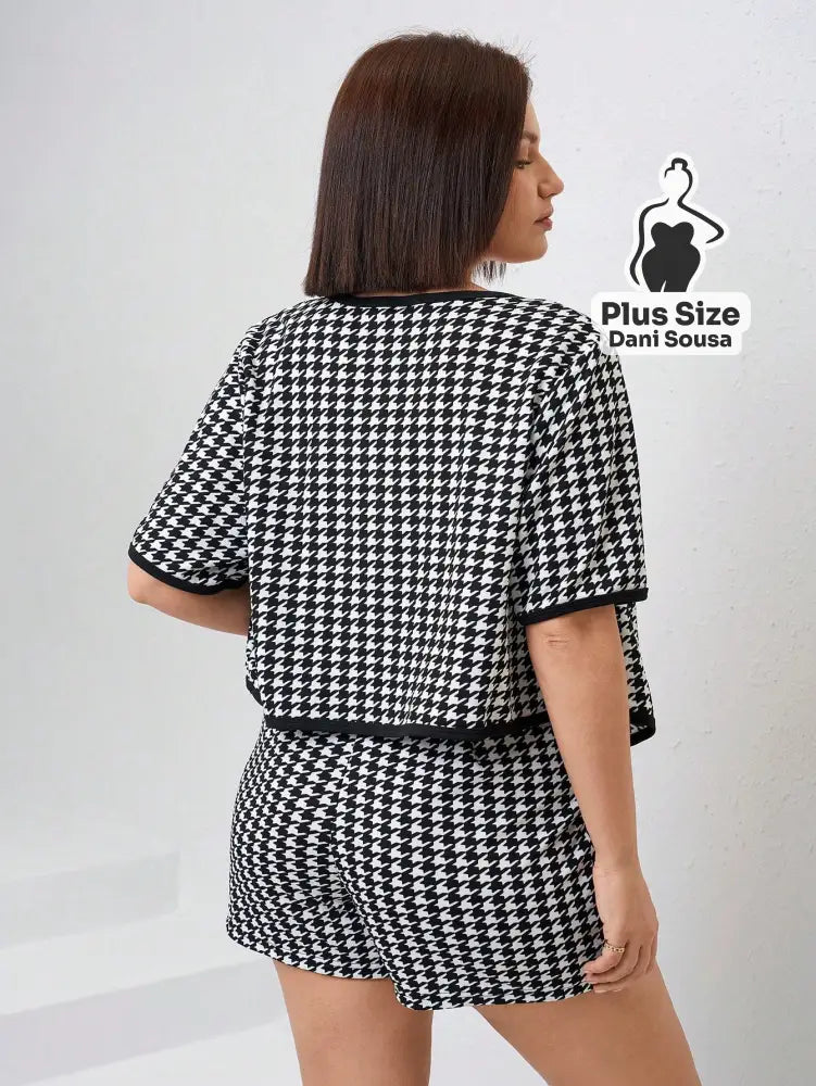 Conjunto Elegante De Alfaiataria Estampado Plus Size