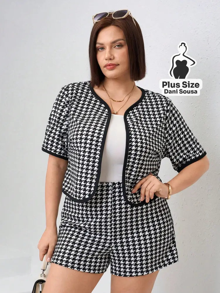 Conjunto Elegante De Alfaiataria Estampado Plus Size